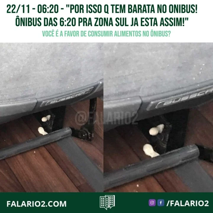 Na última semana, recebemos uma reclamação a respeito de baratas no ônibus do Rio2.