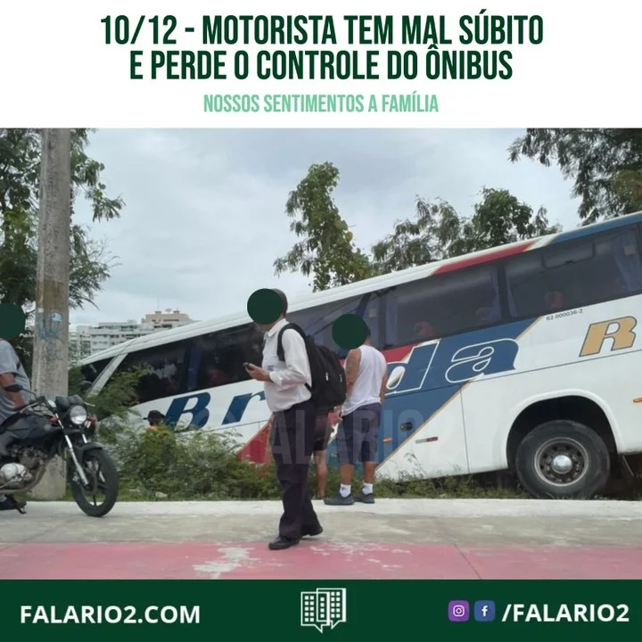 Um motorista morreu após passar mal e perder o controle de um ônibus particular, no início da tarde desta sexta-feira (10),