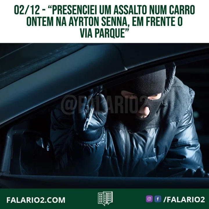 "Presenciei um assalto num carro ontem na ayrton senna, em frente o via parque, pista do canto sentido linha amarela, as 20h.