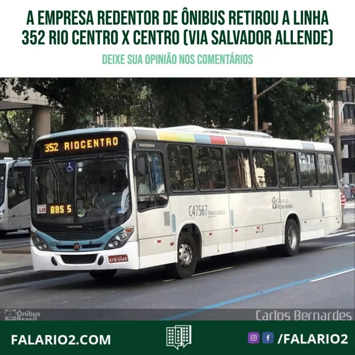 "A empresa Redentor de ônibus retirou a linha 352 rio centro x centro (via salvador allende), deixando diversas pessoas que