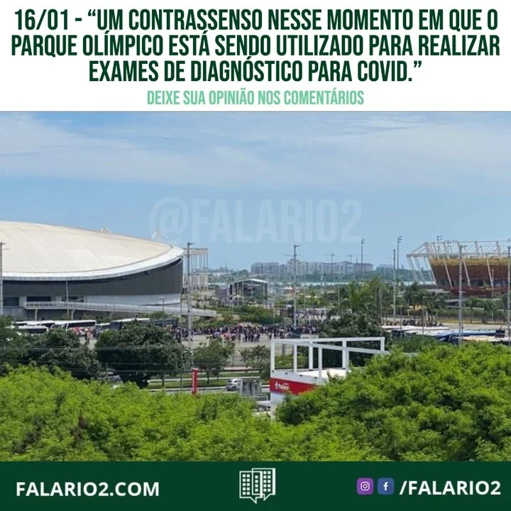 "Moro em frente ao Parque Olímpico.