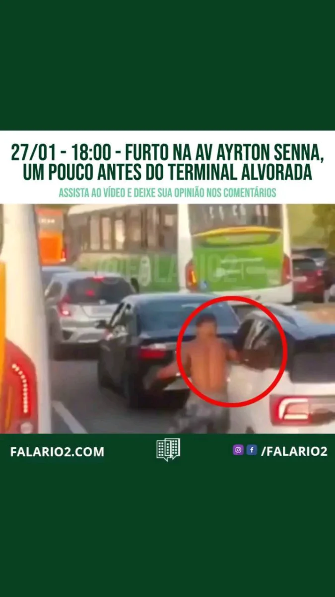 "Ontem, 27/01/2022, por volta das 18h, estava com a minha família de carro nesse engarrafamento, quando vi esse meliante