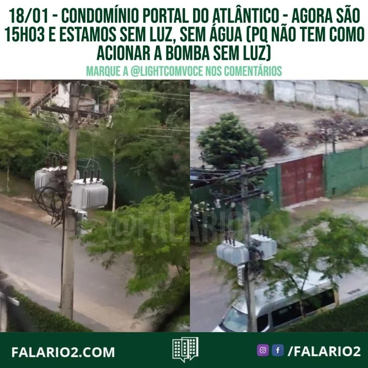 O Condomínio Portal do Atlântico pegou fogo no transformador novamente, no dia 17/01, por volta de 23h20