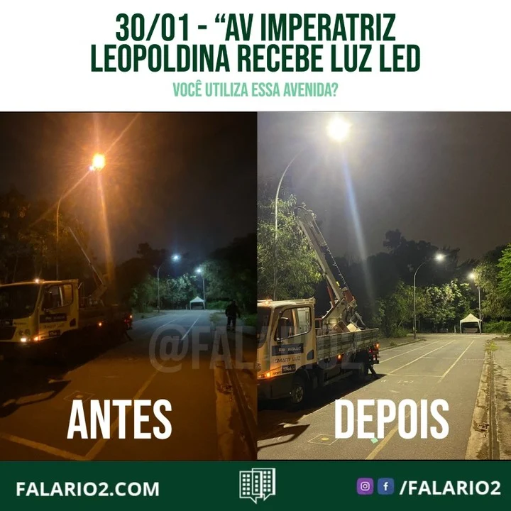 A Avenida Imperatriz Leopoldina, paralela à Estrada Arroio Pavuna ganhou na madrugada deste domingo (30/01) luz LED.