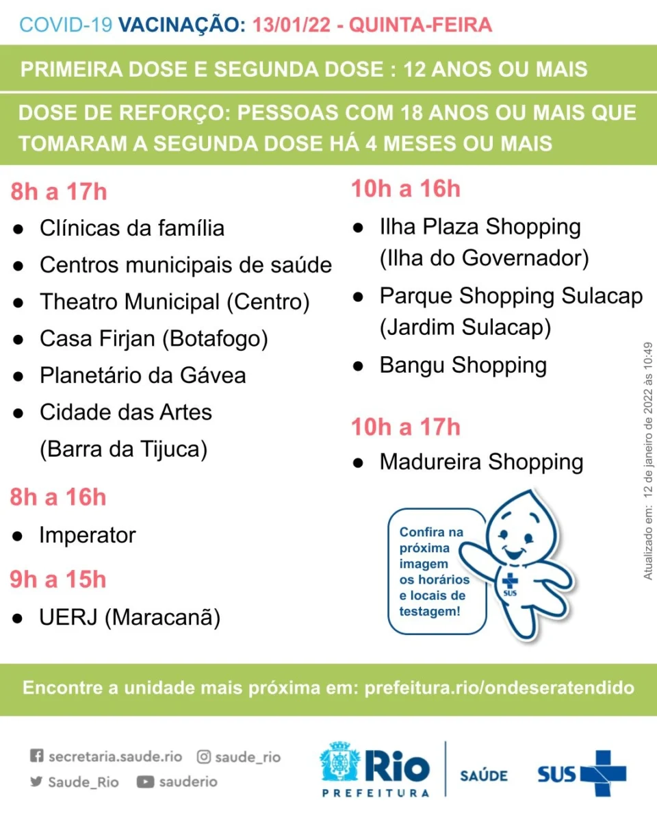 Atenção aos locais e horários da vacinação contra covid-19 e dos centros de atendimento a pacientes com sintomas gripais