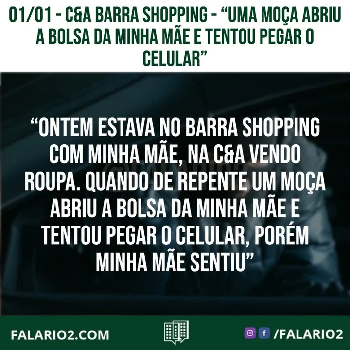 "Oi, Gostaria de relatar um ocorrido que aconteceu ontem só para alerta as pessoas.