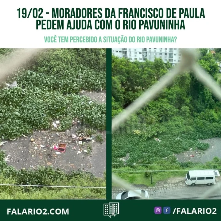 Estamos recebendo reclamações a respeito do estado do Rio Pavuninha (Rua Francisco de Paula).