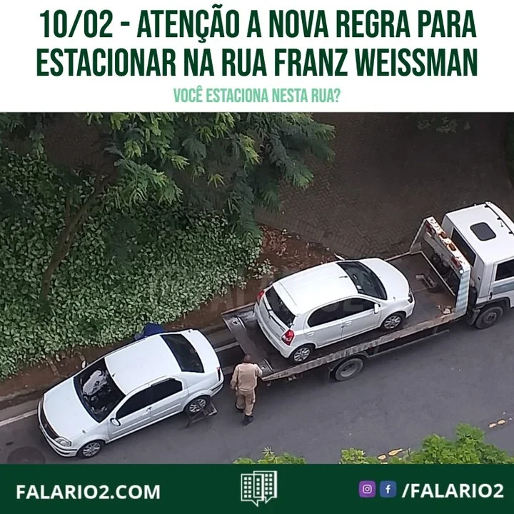 Desde o dia 08/02 é proibido estacionar paralelamente ao meio-fio na Rua Franz Weissman (rua que divide o Rio2 e o Cidade