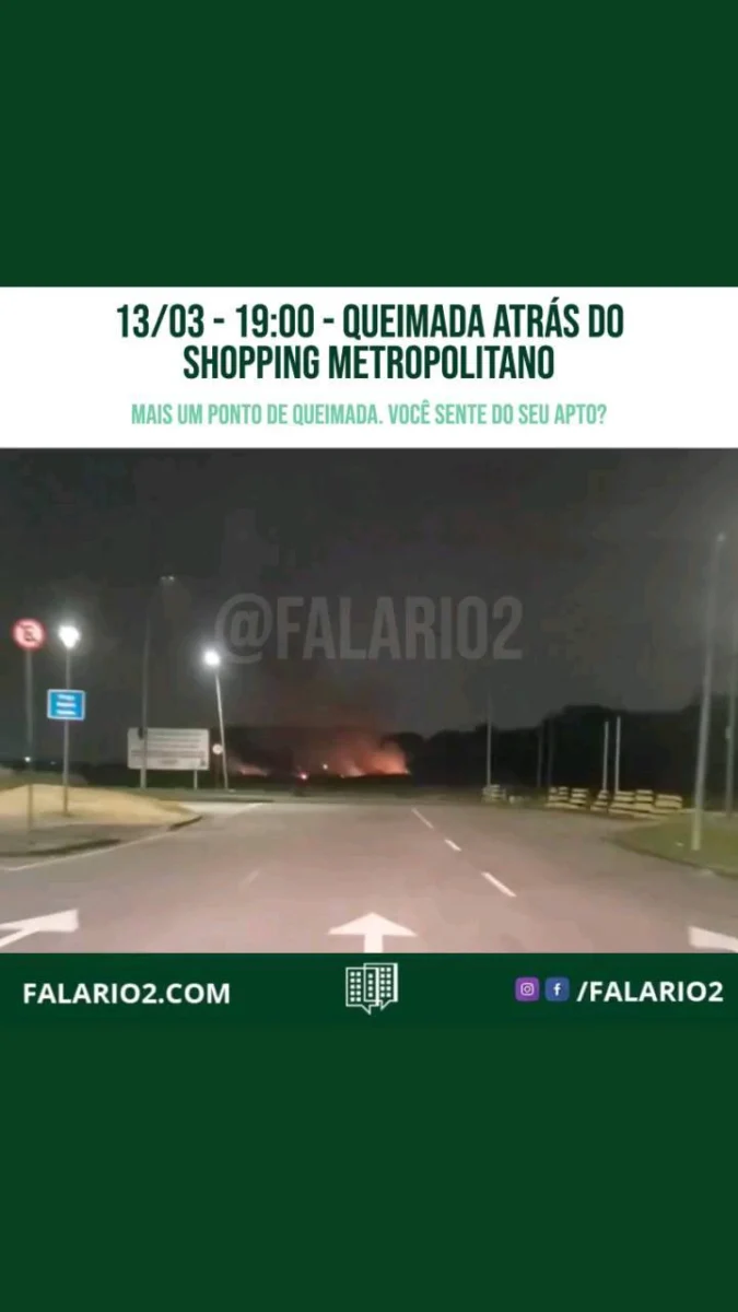 Muito fogo nos terrenos atrás do Shopping Metropolitano.