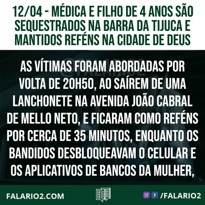 As vítimas foram abordadas por volta de 20h50, ao saírem de uma lanchonete na Avenida João Cabral de Mello Neto, e ficaram