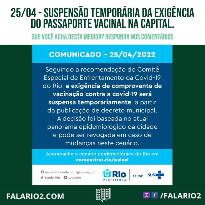 Baseado no atual panorama epidemiológico da cidade do Rio de Janeiro, o Comitê Especial de Enfrentamento da Covid-19