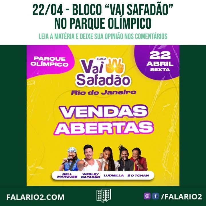 O evento, bastante eclético, acontece dia 22 de Abril (Feriado de Carnaval) no Parque Olímpico, na Barra da Tijuca, e, além