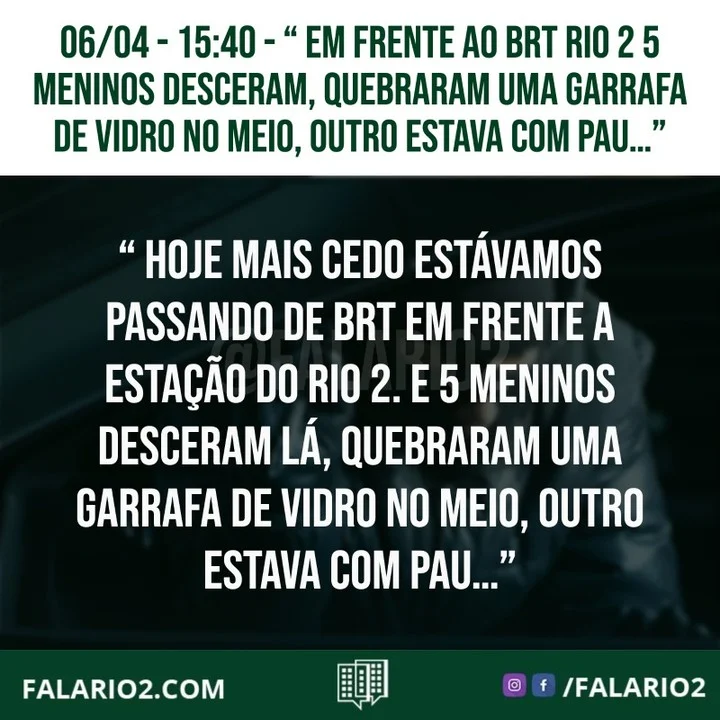 "Hoje mais cedo estávamos passando de BRT em frente a estação do Rio 2.