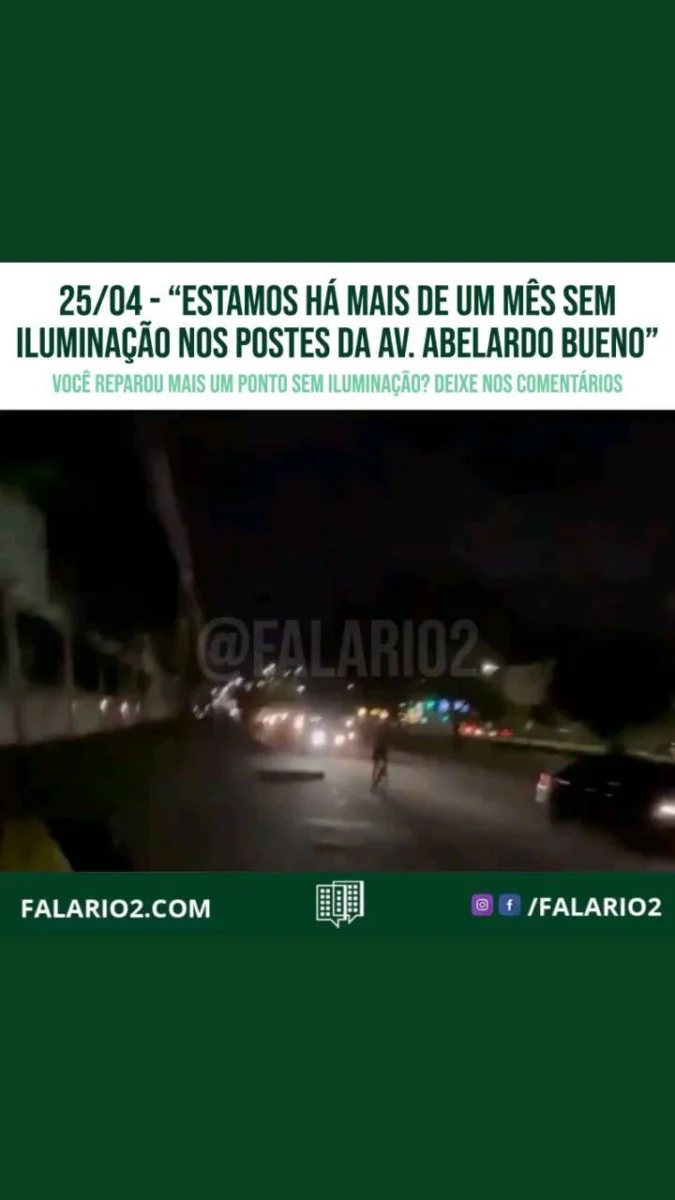 "Estamos há mais de um mês sem iluminação nos postes do canteiro central da Av.