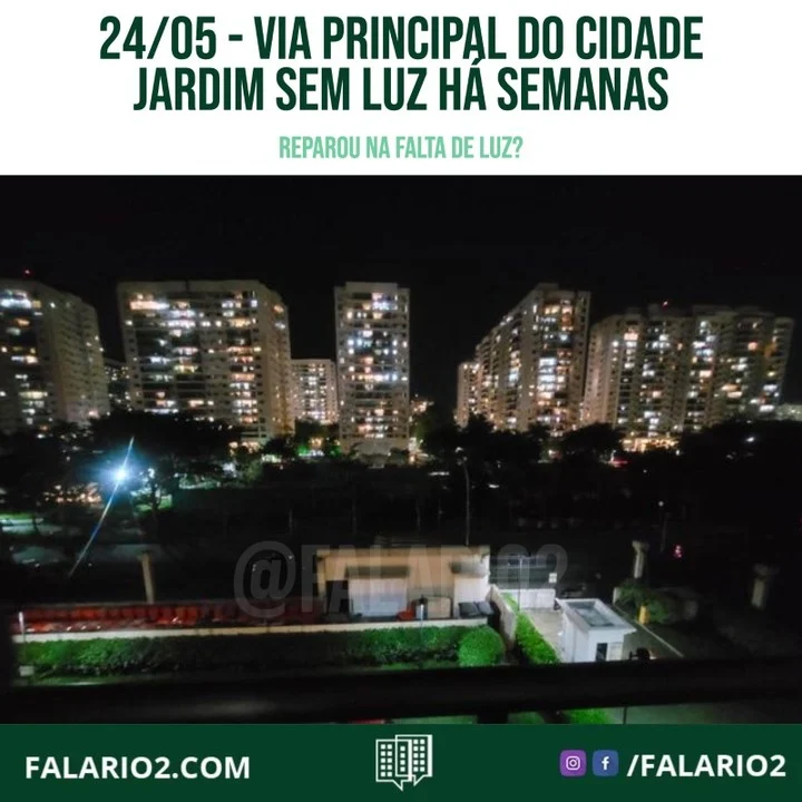 Vizinhos do Cidade Jardim vêm reclamando da falta de iluminação na Avenida Vice Presidente José Alencar há semanas.