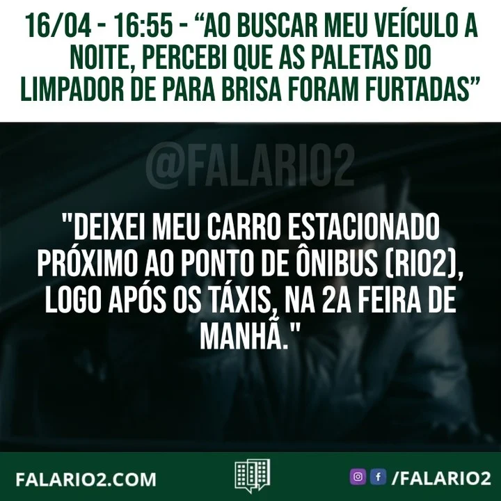 "Gostaria de registrar situação muito chata de furto ocorrida na última 2a feira, 16/05