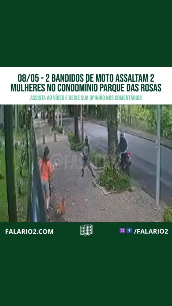 08/05 - 13:30 - 2 mulheres foram abordadas por 2 bandidos enquanto passeavam com cachorro no condomínio Parque das Rosas.