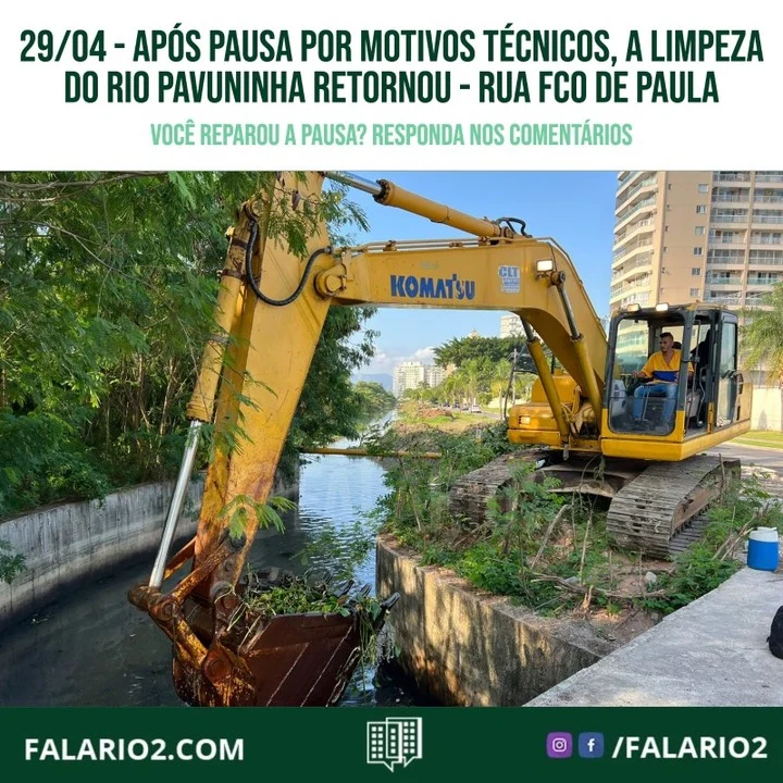 Recebemos reclamações a respeito da pausa na limpeza do Rio Pavuninha e no acúmulo dos lixo removido, que ficou na calçada.