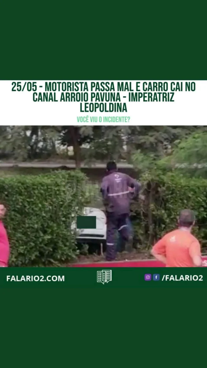 Hoje pela tarde, um motorista passou mal ao volante e o veículo caiu no canal Arroio Pavuna, na Imperatriz Leopoldina.