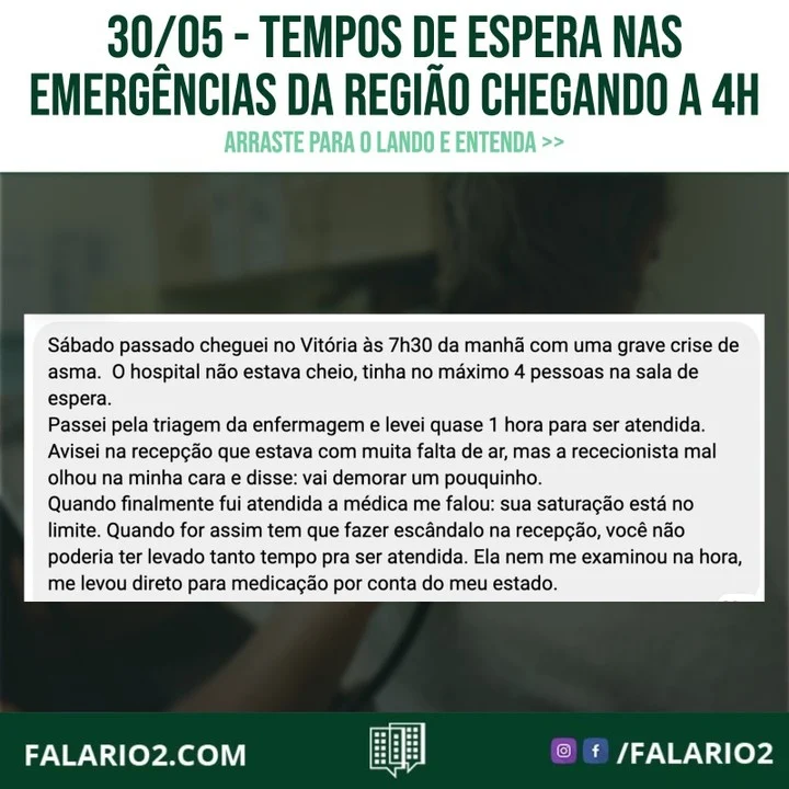 "Sábado passado cheguei no Vitória às 7h30 da manhã com uma grave crise de asma.