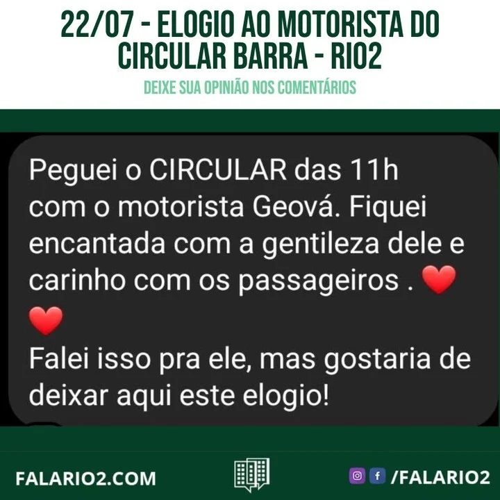 "Peguei o CIRCULAR das 11h com o motorista Geová.