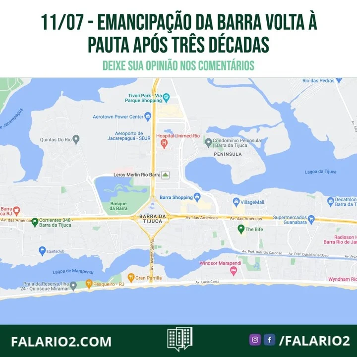 A Barra da Tijuca pode sair do mapa territorial do Rio de Janeiro.