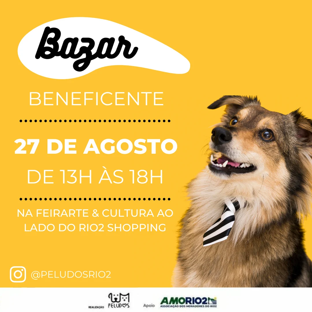 No próximo sábado, dia 27/08, o grupo de apoio e resgate Peludos Rio2 @peludosrio2  promove mais uma edição do Bazar