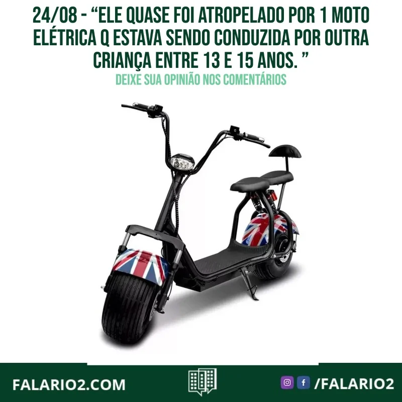 "Ontem por volta às 15h desci com meu filho de 6 anos para passear de bicicleta pelo parque e ele quase foi atropelado por 1
