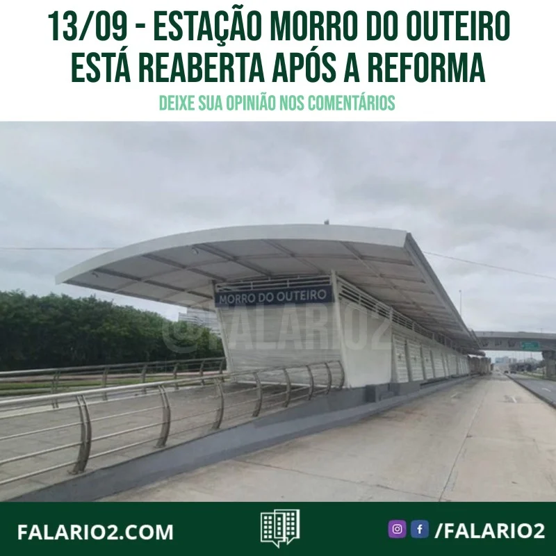 O #BRTMobiRio informa que a estação Morro do Outeiro está reaberta e com os serviços operando normalmente.