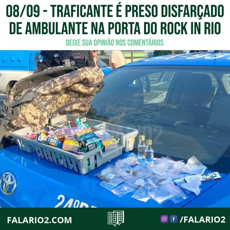 Um traficante disfarçado de vendedor ambulante foi preso na tarde desta quinta-feira (8), na Barra da Tijuca, Zona Oeste do