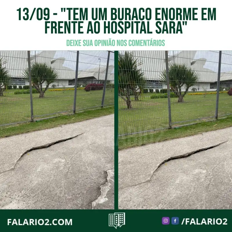 Recebemos essas fotos em frente ao Sarah.Na calçada da Abelardo Bueno está cedendo.