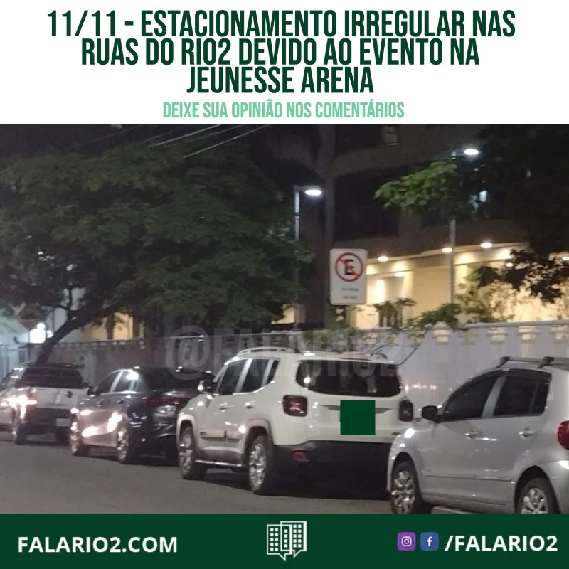 Moradores do Rio2 estão sofrendo com o estacionamento irregular em massa devido ao evento de CS:GO na Jeunesse arena.