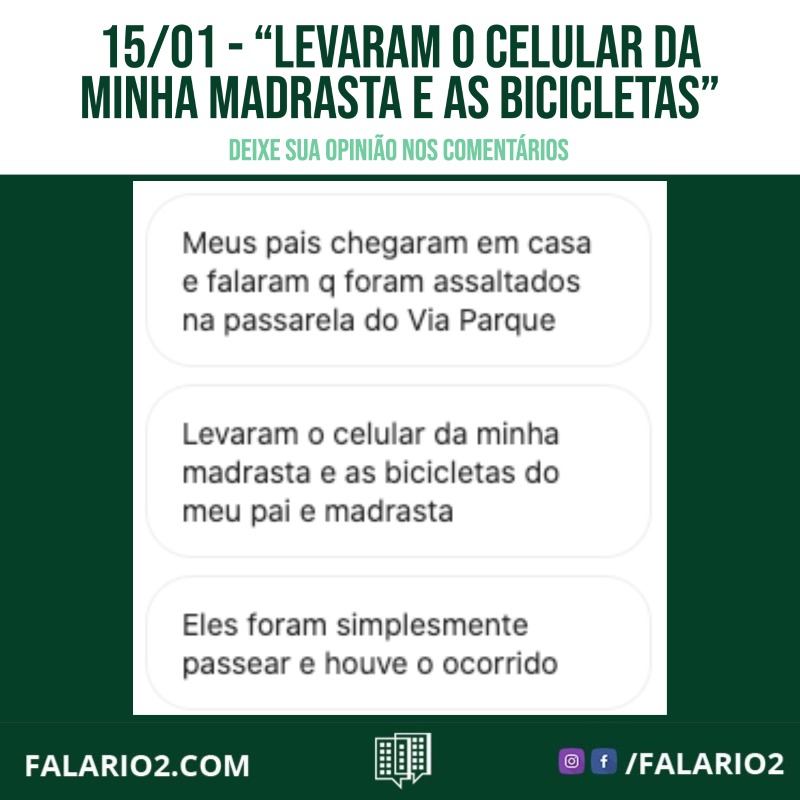 Levaram o celular da minha madrasta e as bicicletas FalaRio2