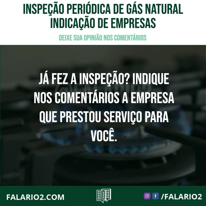 A  Inspeção Periódica de Gás – IPG ou autovistoria, que será realizada a cada 5 anos, é a visita na qual os itens que fazem