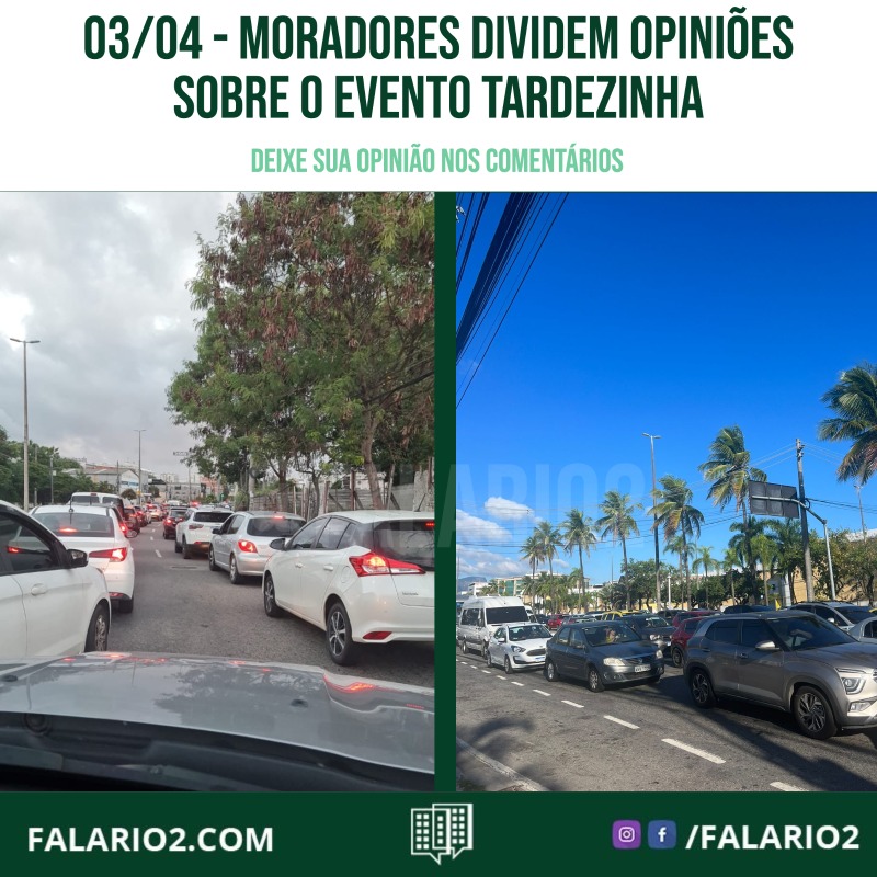 A região foi invadida pela animação e música na última Tardezinha! . As ruas foram fechadas a partir das 13h de sábado e reabertas às 01:00 da manhã do dia 02/04/2023. . Enquanto alguns moradores defendem que eventos como esse valorizam imóveis e trazem investimento para a região, outros reclamam do trânsito, barulho e buzina de madrugada. . Qual é a sua opinião sobre eventos na região? Deixe nos comentários abaixo!