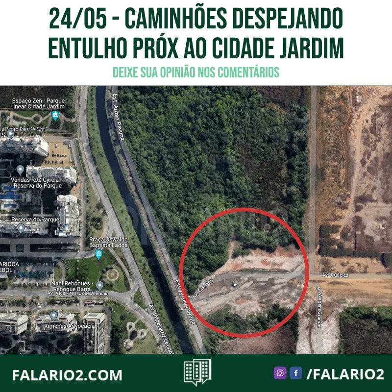 Caminhões despejando entulho próx ao Cidade Jardim