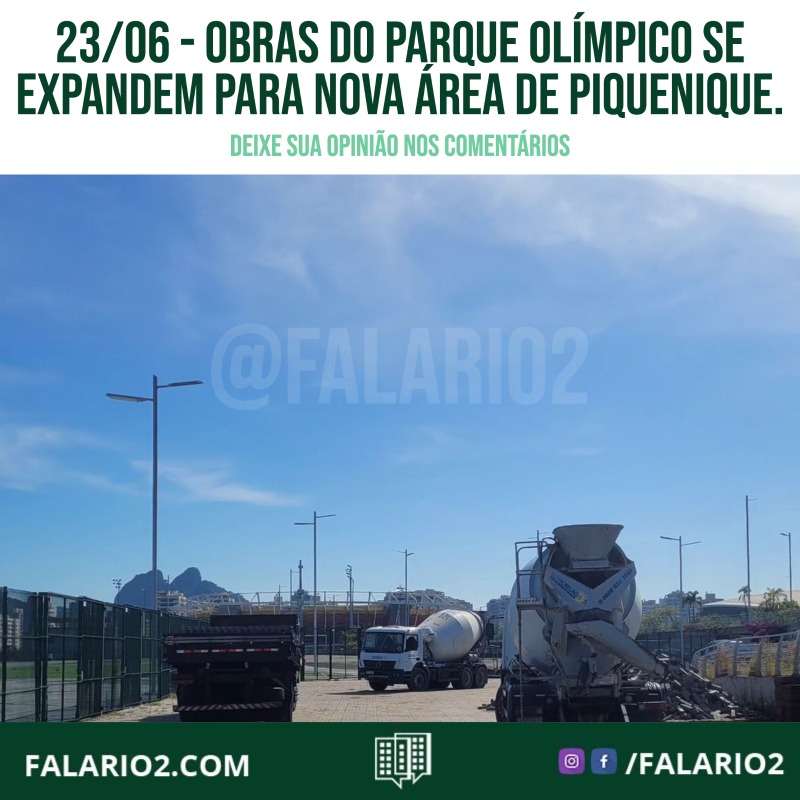 Obras do Parque Olímpico se expandem para nova área de piquenique.