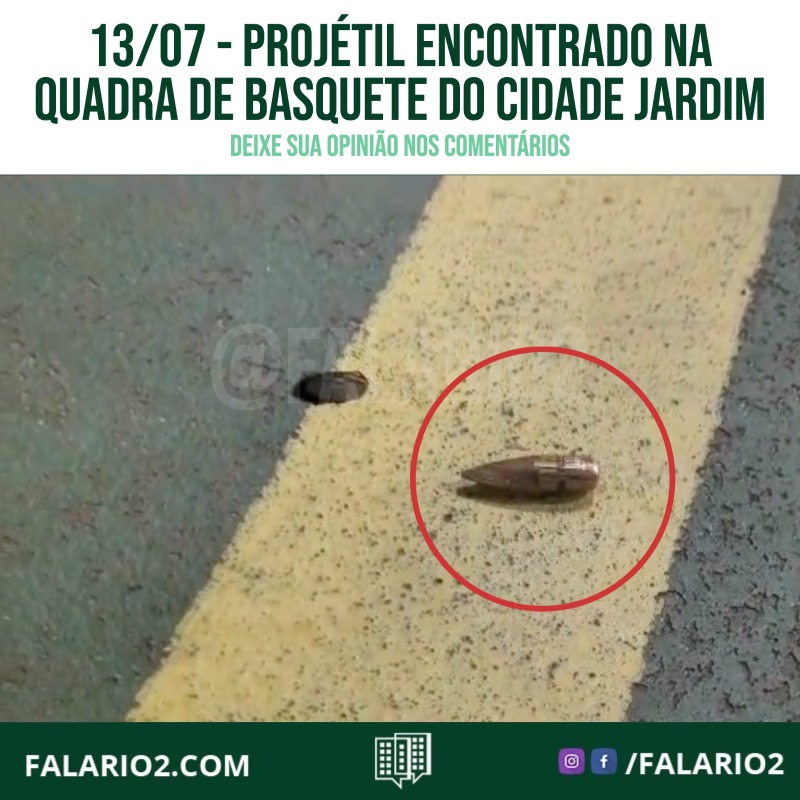 Projétil Encontrado na Quadra de Basquete do Cidade Jardim: Um fato perturbador ocorreu recentemente na quadra de basquete do Parque Linear, localizado no Condomínio Cidade Jardim.