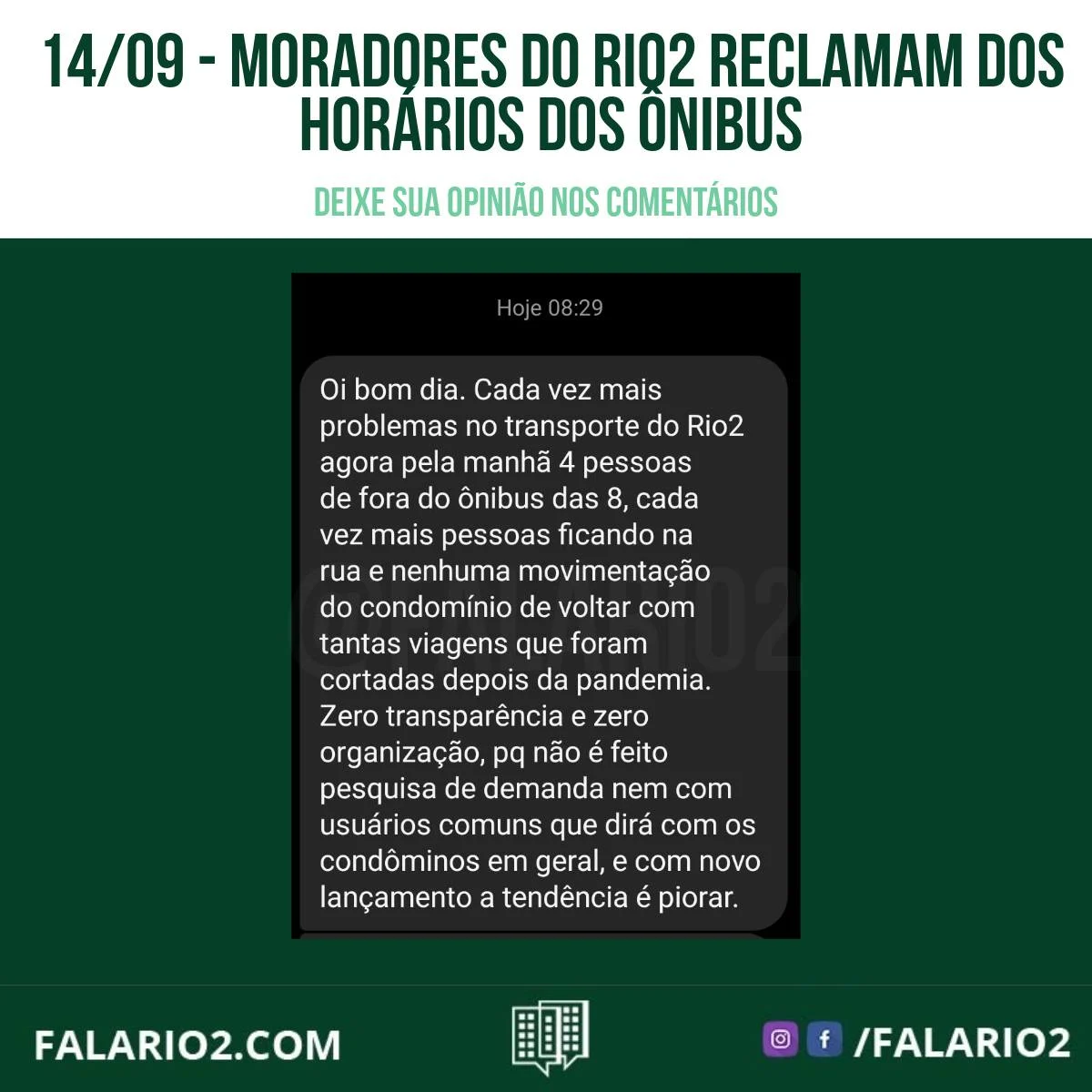 Hoje queremos dar voz às preocupações e descontentamento de um dos nossos vizinhos em relação ao transporte na nossa