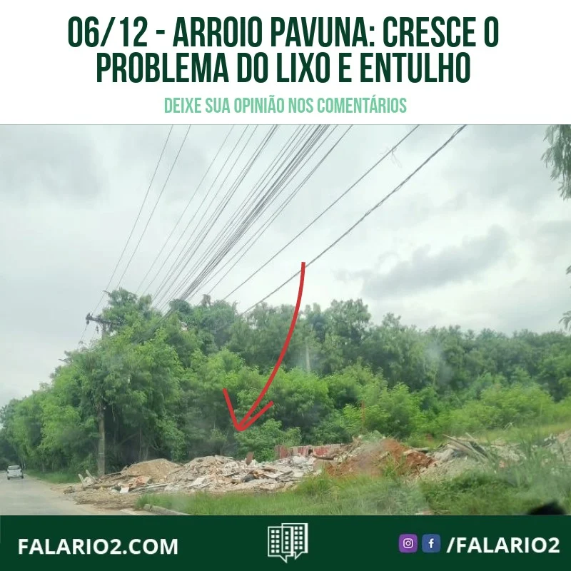 Moradores da região da Arroio Pavuna estão preocupados com a crescente acumulação de lixo e entulho ao longo do córrego.