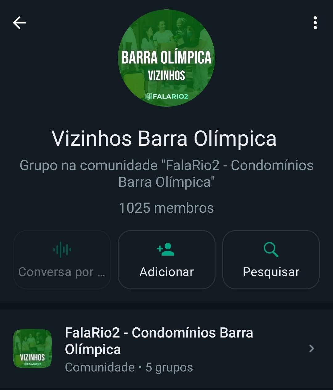 Grupo Whatsapp Vizinhos Barra Olímpica FalaRio2