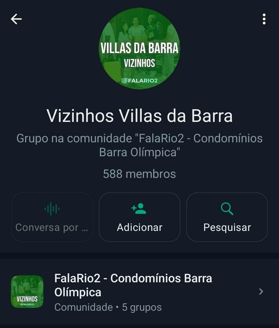 Grupo Whatsapp Vizinhos Villas da Barra FalaRio2