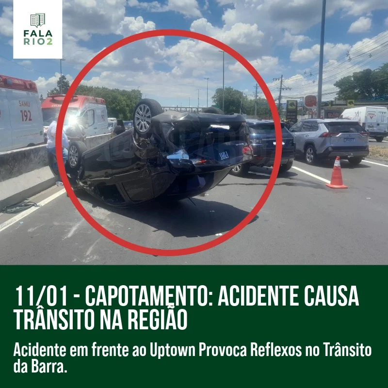Hoje, às 13:00, um acidente envolvendo três carros na altura do Uptown, sentido Linha Amarela, causou impacto significativo