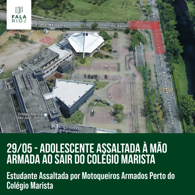 Na quarta-feira, dia 29 de Maio, uma estudante de 13 anos foi assaltada ao sair do Colégio Marista por volta das 9:15,
