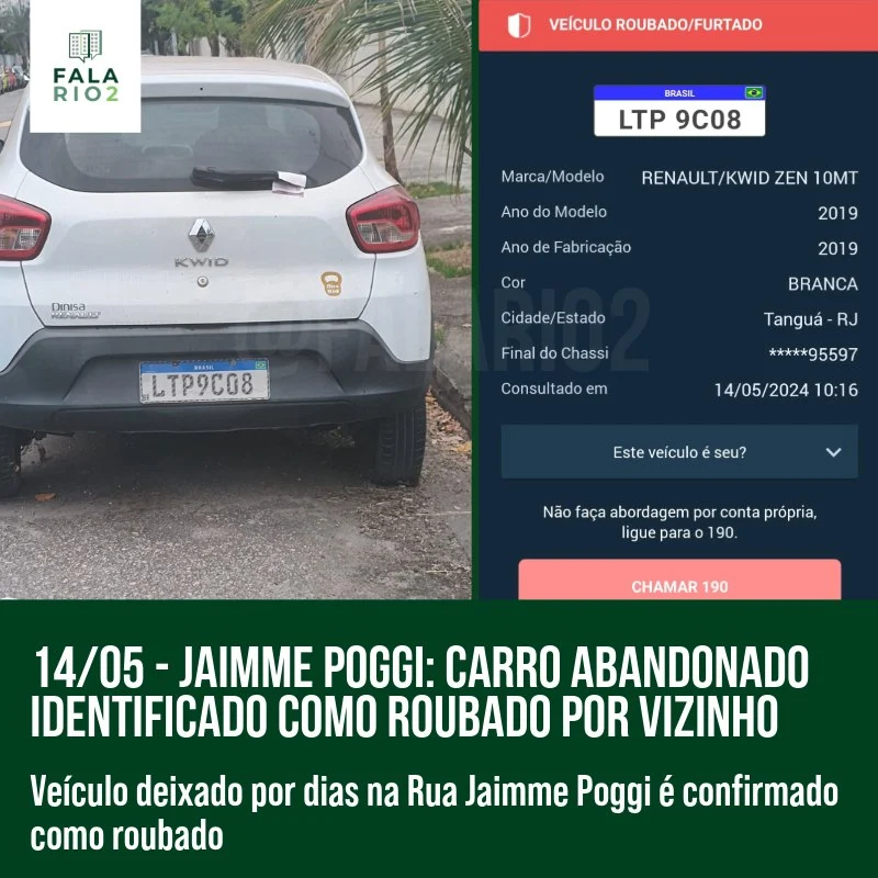 Na Rua Jaimme Poggi, conhecida pela presença do Colégio Objetivo e do condomínio Estrelas, um morador identificou um carro