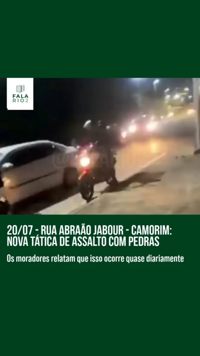 Recebemos relatos de um vizinho sobre pedras muito grandes sendo colocadas na pista, perto do Rio Centro, para forçar