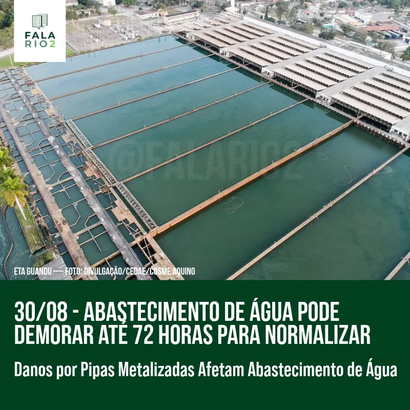 Recentemente, a Cedae informou que as elevatórias de água bruta do Sistema Guandu precisaram ser desligadas devido a danos