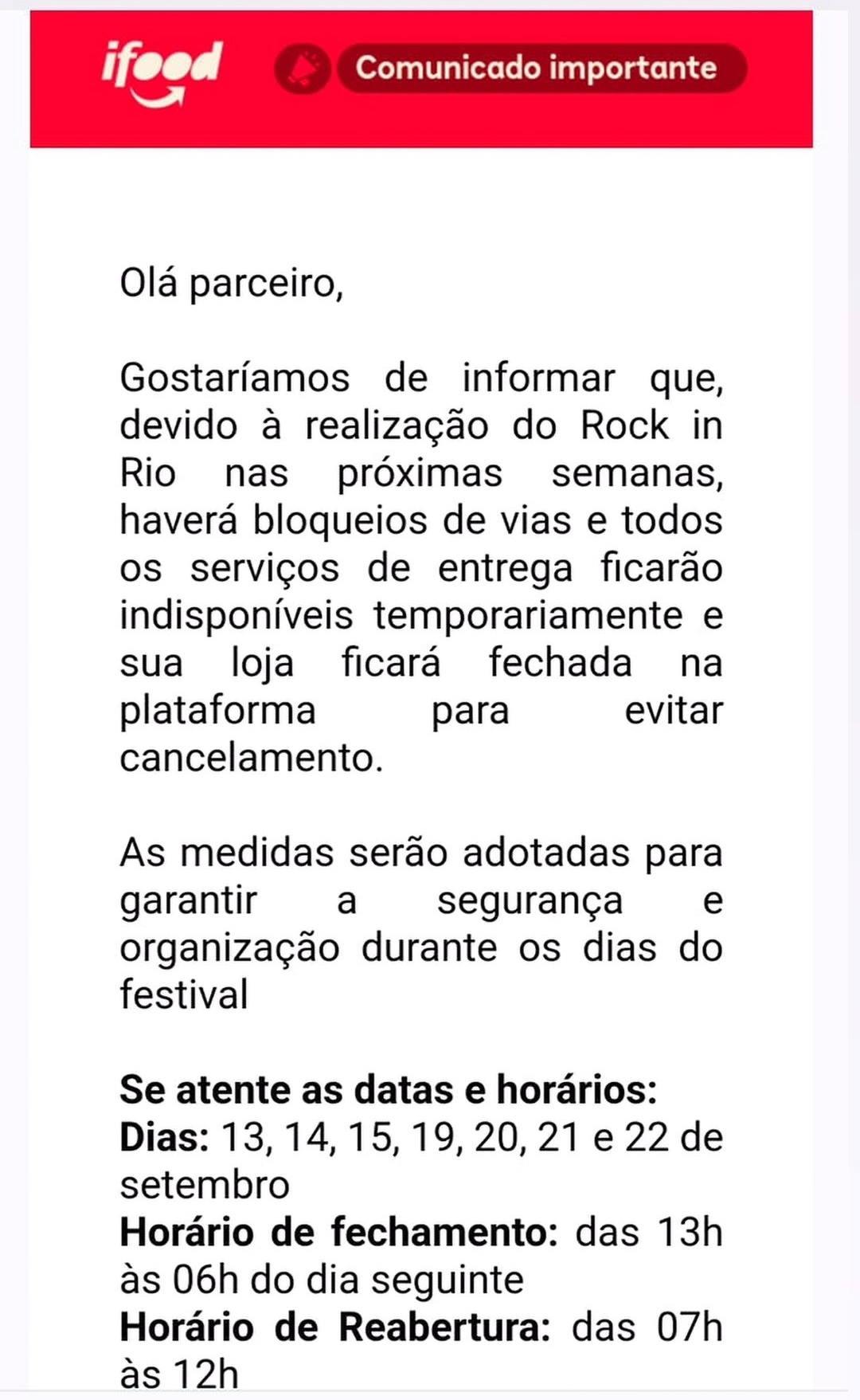 Reprodução: Email iFood