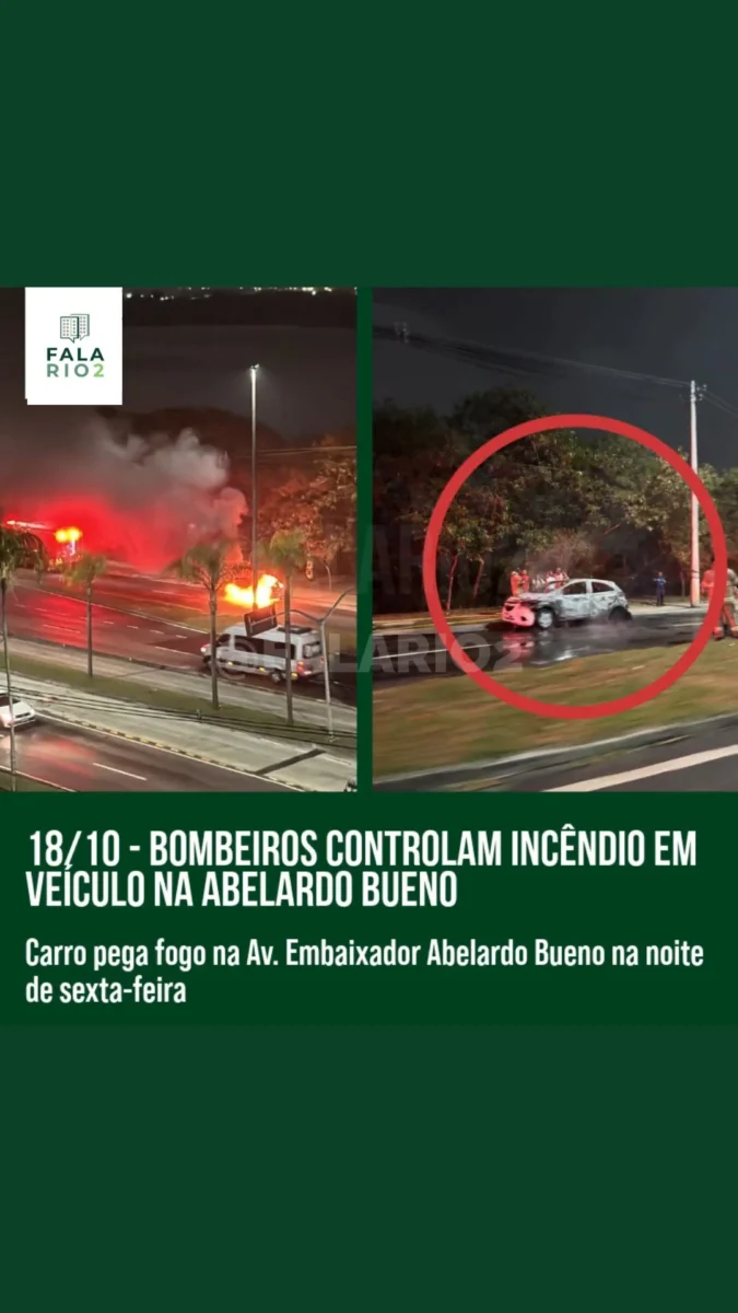 Na noite de sexta-feira (18/10), por volta das 22h30, um Chevrolet Onix pegou fogo enquanto trafegava pela Avenida