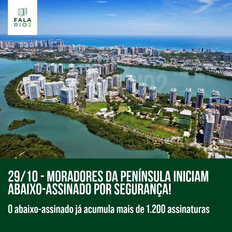 Moradores do condomínio Península, na Barra da Tijuca, lançaram uma petição virtual para reforço de segurança nas vias ao
